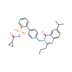 CCCc1nc2ccc(C(C)C)cc2c(=O)n1Cc1ccc(-c2ccccc2S(=O)(=O)NC(=O)C2CC2)cc1 ZINC000027870522