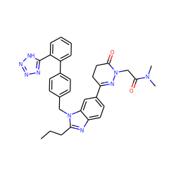 CCCc1nc2ccc(C3=NN(CC(=O)N(C)C)C(=O)CC3)cc2n1Cc1ccc(-c2ccccc2-c2nnn[nH]2)cc1 ZINC000028754787