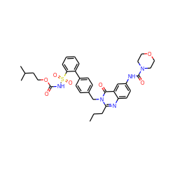 CCCc1nc2ccc(NC(=O)N3CCOCC3)cc2c(=O)n1Cc1ccc(-c2ccccc2S(=O)(=O)NC(=O)OCCC(C)C)cc1 ZINC000027989598