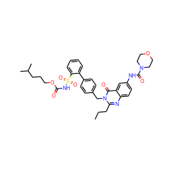 CCCc1nc2ccc(NC(=O)N3CCOCC3)cc2c(=O)n1Cc1ccc(-c2ccccc2S(=O)(=O)NC(=O)OCCCC(C)C)cc1 ZINC000027991024