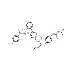 CCCc1nc2ccc(NC(=O)NC(C)C)cc2c(=O)n1Cc1ccc(-c2ccccc2S(=O)(=O)NC(=O)c2ccc(CC)cc2F)cc1F ZINC000026387154