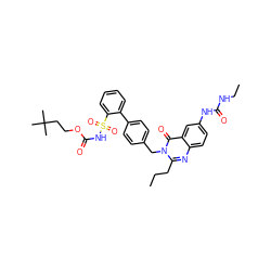 CCCc1nc2ccc(NC(=O)NCC)cc2c(=O)n1Cc1ccc(-c2ccccc2S(=O)(=O)NC(=O)OCCC(C)(C)C)cc1 ZINC000003842957