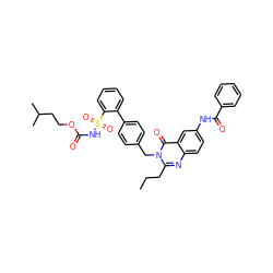 CCCc1nc2ccc(NC(=O)c3ccccc3)cc2c(=O)n1Cc1ccc(-c2ccccc2S(=O)(=O)NC(=O)OCCC(C)C)cc1 ZINC000027996789