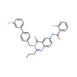 CCCc1nc2ccc(NC(=O)c3ccccc3Cl)cc2c(=O)n1Cc1ccc(-c2cccc(Cl)c2)cc1 ZINC000006501616