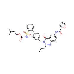 CCCc1nc2ccc(NC(=O)c3ccco3)cc2c(=O)n1Cc1ccc(-c2ccccc2S(=O)(=O)NC(=O)OCCC(C)C)cc1 ZINC000027985322