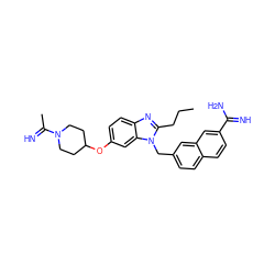 CCCc1nc2ccc(OC3CCN(C(C)=N)CC3)cc2n1Cc1ccc2ccc(C(=N)N)cc2c1 ZINC000028086991