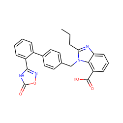 CCCc1nc2cccc(C(=O)O)c2n1Cc1ccc(-c2ccccc2-c2noc(=O)[nH]2)cc1 ZINC000029554792