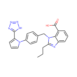 CCCc1nc2cccc(C(=O)O)c2n1Cc1ccc(-n2cccc2-c2nnn[nH]2)cc1 ZINC000028885402