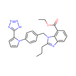 CCCc1nc2cccc(C(=O)OCC)c2n1Cc1ccc(-n2cccc2-c2nnn[nH]2)cc1 ZINC000028885360