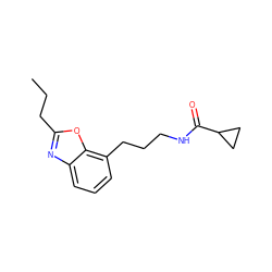 CCCc1nc2cccc(CCCNC(=O)C3CC3)c2o1 ZINC000027213723