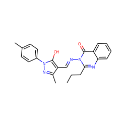 CCCc1nc2ccccc2c(=O)n1/N=C/c1c(C)nn(-c2ccc(C)cc2)c1O ZINC000100815199