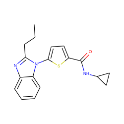 CCCc1nc2ccccc2n1-c1ccc(C(=O)NC2CC2)s1 ZINC000084602509