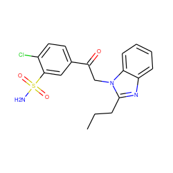 CCCc1nc2ccccc2n1CC(=O)c1ccc(Cl)c(S(N)(=O)=O)c1 ZINC000064527145