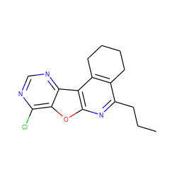 CCCc1nc2oc3c(Cl)ncnc3c2c2c1CCCC2 ZINC000002339965