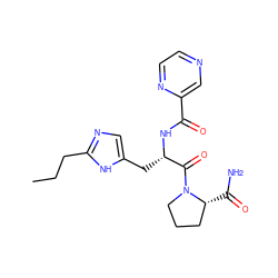 CCCc1ncc(C[C@H](NC(=O)c2cnccn2)C(=O)N2CCC[C@H]2C(N)=O)[nH]1 ZINC000473105930