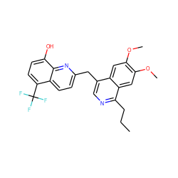 CCCc1ncc(Cc2ccc3c(C(F)(F)F)ccc(O)c3n2)c2cc(OC)c(OC)cc12 ZINC000145158710