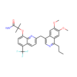 CCCc1ncc(Cc2ccc3c(C(F)(F)F)ccc(OC(C)(C)C(N)=O)c3n2)c2cc(OC)c(OC)cc12 ZINC001772645027