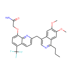 CCCc1ncc(Cc2ccc3c(C(F)(F)F)ccc(OCC(N)=O)c3n2)c2cc(OC)c(OC)cc12 ZINC000145069406