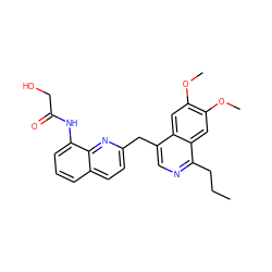 CCCc1ncc(Cc2ccc3cccc(NC(=O)CO)c3n2)c2cc(OC)c(OC)cc12 ZINC000148613236