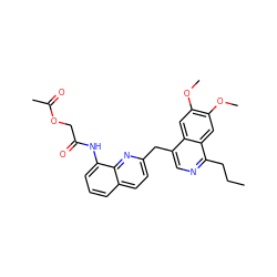 CCCc1ncc(Cc2ccc3cccc(NC(=O)COC(C)=O)c3n2)c2cc(OC)c(OC)cc12 ZINC000145132753