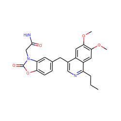 CCCc1ncc(Cc2ccc3oc(=O)n(CC(N)=O)c3c2)c2cc(OC)c(OC)cc12 ZINC000148679343