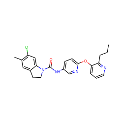 CCCc1ncccc1Oc1ccc(NC(=O)N2CCc3cc(C)c(Cl)cc32)cn1 ZINC000029547622