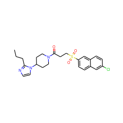 CCCc1nccn1C1CCN(C(=O)CCS(=O)(=O)c2ccc3cc(Cl)ccc3c2)CC1 ZINC000040937173