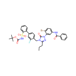 CCCc1nn(-c2cc(NC(=O)c3ccccc3)ccc2Br)c(=O)n1Cc1ccc(-c2ccccc2S(=O)(=O)NC(=O)OC(C)(C)C)cc1F ZINC000095611276