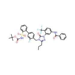 CCCc1nn(-c2cc(NC(=O)c3ccccc3)ccc2C(F)(F)F)c(=O)n1Cc1ccc(-c2ccccc2S(=O)(=O)NC(=O)OC(C)(C)C)cc1F ZINC000095547573