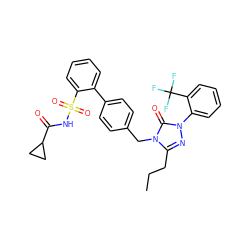 CCCc1nn(-c2ccccc2C(F)(F)F)c(=O)n1Cc1ccc(-c2ccccc2S(=O)(=O)NC(=O)C2CC2)cc1 ZINC000026718516