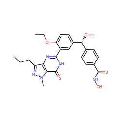 CCCc1nn(C)c2c(=O)[nH]c(-c3cc([C@H](OC)c4ccc(C(=O)NO)cc4)ccc3OCC)nc12 ZINC000224518650