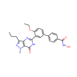 CCCc1nn(C)c2c(=O)[nH]c(-c3cc(-c4ccc(C(=O)NO)cc4)ccc3OCC)nc12 ZINC000224521174