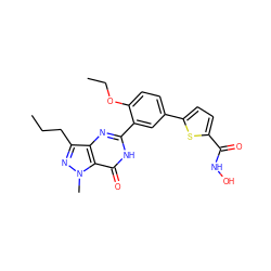 CCCc1nn(C)c2c(=O)[nH]c(-c3cc(-c4ccc(C(=O)NO)s4)ccc3OCC)nc12 ZINC000224521386