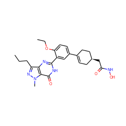 CCCc1nn(C)c2c(=O)[nH]c(-c3cc(C4=CC[C@H](CC(=O)NO)CC4)ccc3OCC)nc12 ZINC000224512157