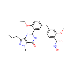 CCCc1nn(C)c2c(=O)[nH]c(-c3cc(Cc4ccc(C(=O)NO)c(OC)c4)ccc3OCC)nc12 ZINC000224512480