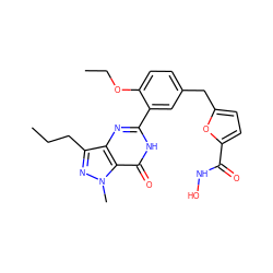 CCCc1nn(C)c2c(=O)[nH]c(-c3cc(Cc4ccc(C(=O)NO)o4)ccc3OCC)nc12 ZINC000224531604