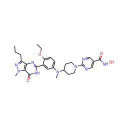 CCCc1nn(C)c2c(=O)[nH]c(-c3cc(N(C)C4CCN(c5ncc(C(=O)NO)cn5)CC4)ccc3OCC)nc12 ZINC001772600864