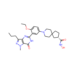 CCCc1nn(C)c2c(=O)[nH]c(-c3cc(N4CCC5(CC[C@H](C(=O)NO)C5)CC4)ccc3OCC)nc12 ZINC000224513750