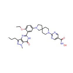 CCCc1nn(C)c2c(=O)[nH]c(-c3cc(N4CCC5(CCN(c6ncc(C(=O)NO)cn6)CC5)C4)ccc3OCC)nc12 ZINC001772577527