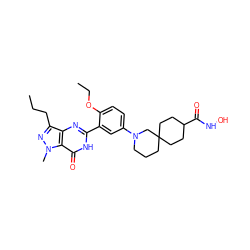 CCCc1nn(C)c2c(=O)[nH]c(-c3cc(N4CCCC5(CCC(C(=O)NO)CC5)C4)ccc3OCC)nc12 ZINC000224512964