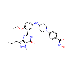 CCCc1nn(C)c2c(=O)[nH]c(-c3cc(NC4CCN(c5ccc(C(=O)NO)cc5)CC4)ccc3OCC)nc12 ZINC000224513600