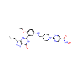 CCCc1nn(C)c2c(=O)[nH]c(-c3cc(NCC4CCN(c5ncc(C(=O)NO)cn5)CC4)ccc3OCC)nc12 ZINC001772600945