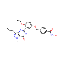 CCCc1nn(C)c2c(=O)[nH]c(-c3cc(OCc4ccc(C(=O)NO)cc4)ccc3OCC)nc12 ZINC000224513240