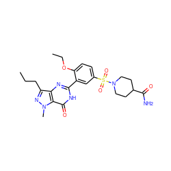 CCCc1nn(C)c2c(=O)[nH]c(-c3cc(S(=O)(=O)N4CCC(C(N)=O)CC4)ccc3OCC)nc12 ZINC000034026147