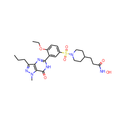 CCCc1nn(C)c2c(=O)[nH]c(-c3cc(S(=O)(=O)N4CCC(CCC(=O)NO)CC4)ccc3OCC)nc12 ZINC001772654619