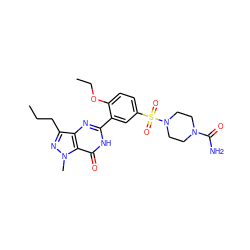 CCCc1nn(C)c2c(=O)[nH]c(-c3cc(S(=O)(=O)N4CCN(C(N)=O)CC4)ccc3OCC)nc12 ZINC000029486407