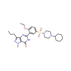 CCCc1nn(C)c2c(=O)[nH]c(-c3cc(S(=O)(=O)N4CCN(C5CCCCC5)CC4)ccc3OCC)nc12 ZINC000042852251