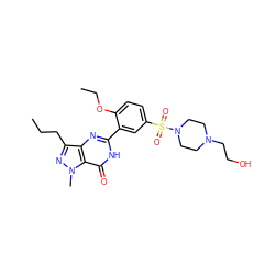 CCCc1nn(C)c2c(=O)[nH]c(-c3cc(S(=O)(=O)N4CCN(CCO)CC4)ccc3OCC)nc12 ZINC000021981375