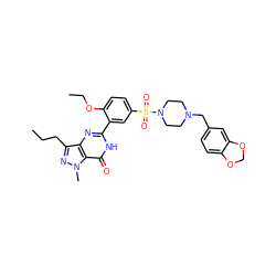 CCCc1nn(C)c2c(=O)[nH]c(-c3cc(S(=O)(=O)N4CCN(Cc5ccc6c(c5)OCO6)CC4)ccc3OCC)nc12 ZINC000042835855