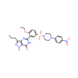 CCCc1nn(C)c2c(=O)[nH]c(-c3cc(S(=O)(=O)N4CCN(c5ccc([N+](=O)[O-])cc5)CC4)ccc3OCC)nc12 ZINC000049888691